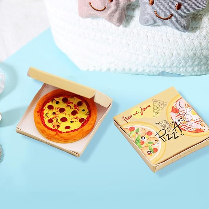 4-Piece 1/12 Miniature Pizza Set, Miniature Pizza Dollhouse Decoration Accessories Resin Mix Pizza Mini House Food Decoration Accessories Dollhouse Décor