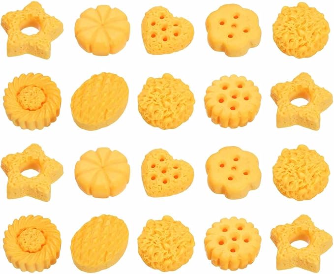 Dollhouse Miniature Food, Cute Mixed Biscuit Figures Toys Mini Resin Foods Trinkets for Pretend Play Kitchen Cooking Game & Doll House Decor (Yellow, 20pcs)