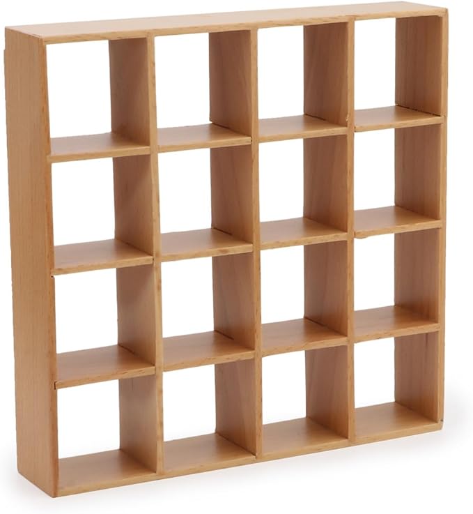 Miniature Furniture Storage Rack 1/12 Dollhouse Furniture 16 Grid Shelf Bookshelf Display Shelf Wall Rack Stand Mini House Scene Decoration (Wooden)