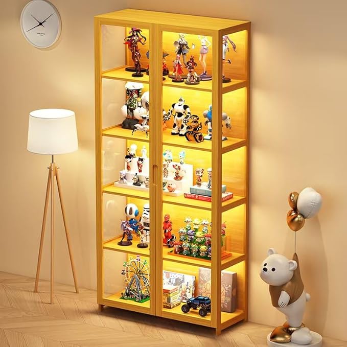 Display Cabinet with Acrylic Doors, 63.78" High Display Case, 5-Tier Curio Cabinet, Collectibles Toy Organizers Rack & Display Shelf, High Display Case for Home, Office, Playroom, Living Room