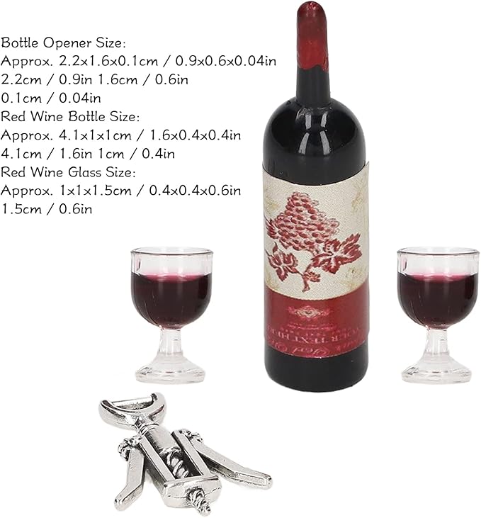 Fayelume Mini Wine Bottles Set, 1:12 Scale Doll House Accessories, Miniature Doll Bottles with Bottle Opener, for Dollhouse Fairy Garden Pub Bar Dolls House