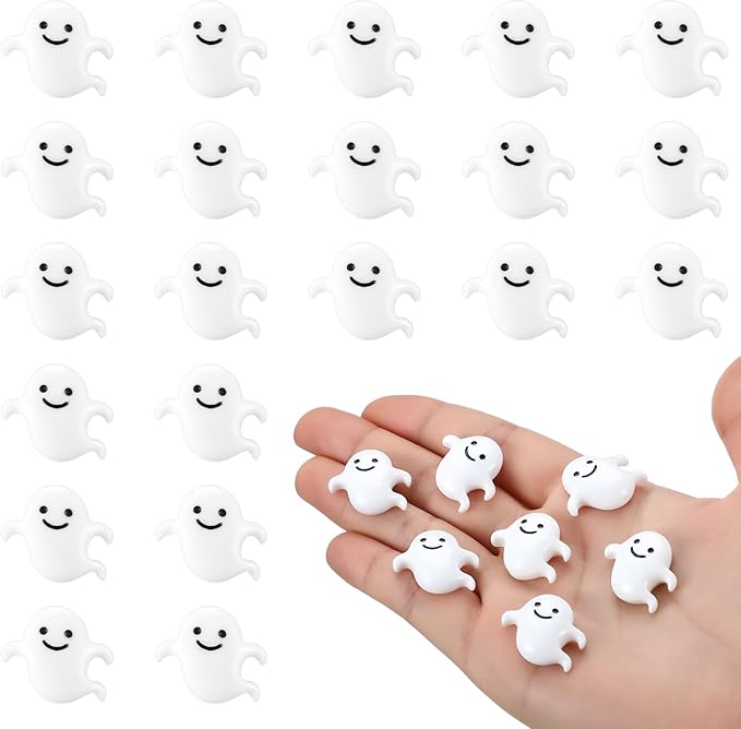 Giegxin 60 Pcs Halloween Miniatures Ghost Charms Flatback Mini Ghost Decoration Small Artificial Halloween DIY Craft for Party Dollhouse Hair Clips Vase Fillers Accessories(White,1.1inch)