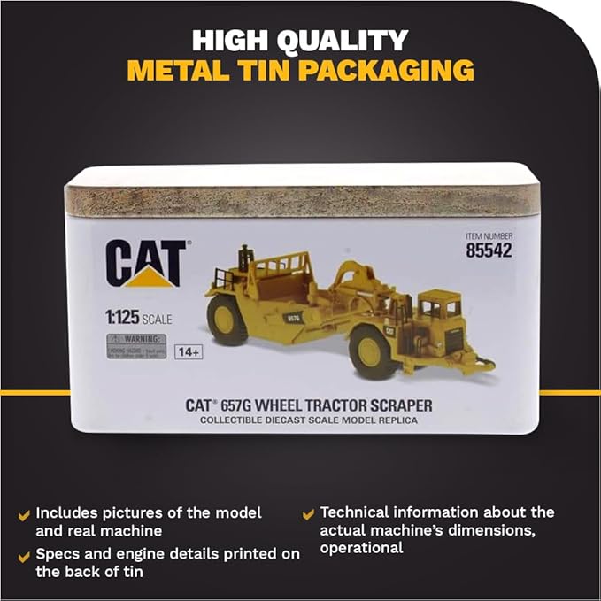 Diecast Masters 1:125 Caterpillar 657G Wheel Tractor Scraper, Elite Series Cat Truck | Scale Model Collectible Construction Trucks Truck, 85542
