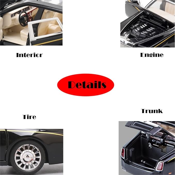 Toy Cars Phantom Model Black Alloy Collectibles Diecast Vehicles with Sound and Light