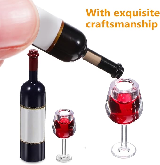 HEALEEP 18Pcs Mini Wine Bottles, 1:12 Scale Dollhouse Red Wine Set Dollhouse Miniature Bottles Mini Cocktail Glasses Drink Cups for Doll House Decoration Accessories