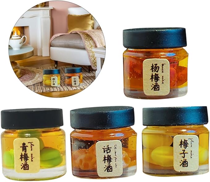 COOLHIYA 4pcs Miniature Dollhouse Drink Bottles Realistic Pretend Play Kitchen Decor Accessories for Collectors Sturdy Mini Wine Beverage Props