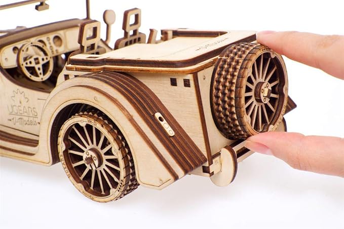 UGEARS VM-01 Roadster Vehicle – 3D Wooden car DYI – Fun Projects for Adults– 3D Mechanical Working Model Idea – Plywood Material with Transmission Integrated – Great Gift for Car Lovers