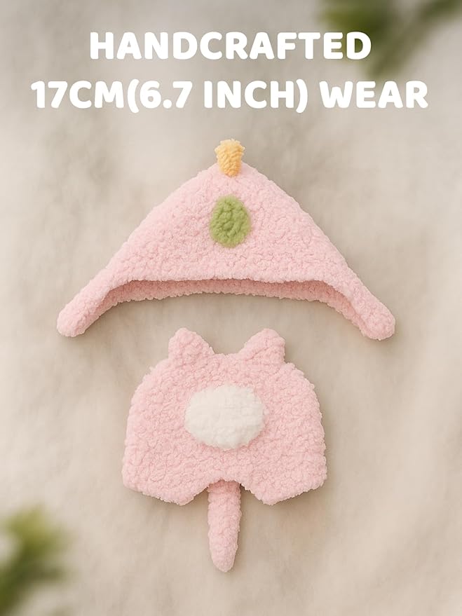 17cm (6.7inch) Doll Clothes, Outfits for Clothes Set, Dino Dolls Keychain Accessories, Faking Animal Style Outfit Jumpsuit Dinosaur Costume for Dolls (Light Pink) (Doll Not Included)