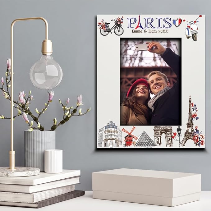 BELLA BUSTA-Personalized Europe Travel Picture Frame– Custom Paris Photo Frame with City & Country-Honeymoon, Vacation, Adventure, Favor Keepsake (Paris (5x7 Vertical))