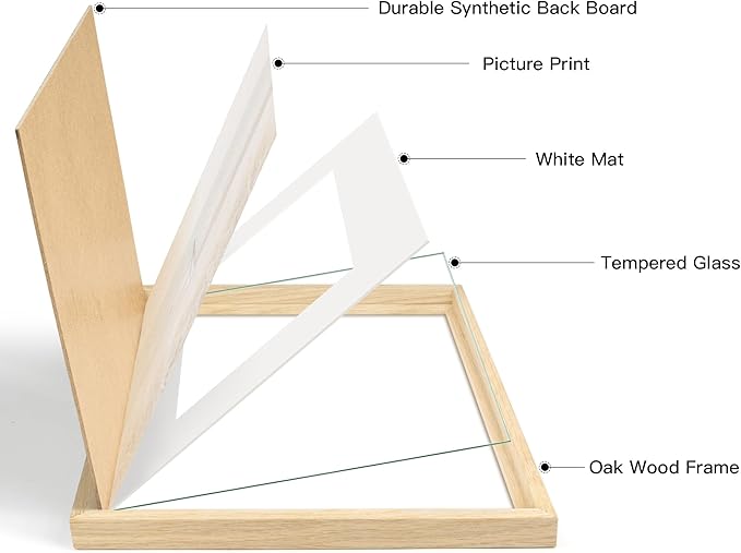 Momentworth 9x12 Frame with Mat for 6x8 set of 3, Solid Oak Wood 9x12 Picture Frame with Tempered Glass for Wall Mount(3 Pack,Oak)