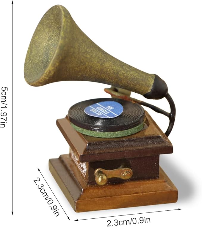 Miniature Gramophone Dollhouse Accessories Phonograph 1:12 Scale Vintage Record Player Mini House Charming Retro Mini Model Desk Decoration