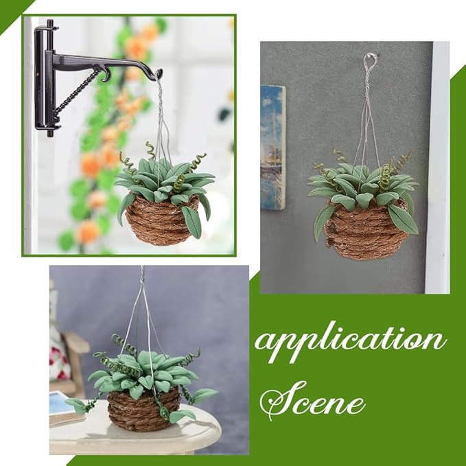 arricraft 2 Sets Miniature Dollhouse Hanging Bonsai Plant, 1:12 Mini Flowerpot Succulent Doll House Decor with Alloy Hook Hanger Model for Play House Accessories Decor