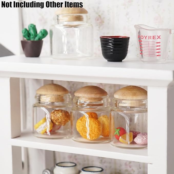Odoria Dollhouse Glass Jars Miniature: 1/6 Scale Glass Bottles for Kitchen Restaurant - Mini Food Containers Empty with Lid 4Pcs
