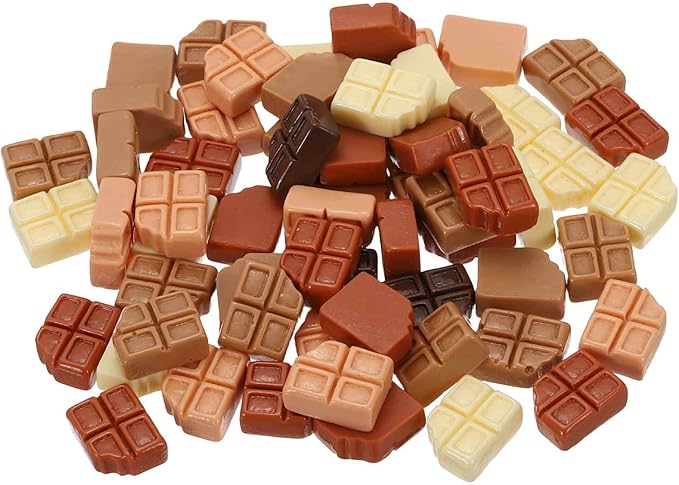Mini Cute Square Chocolate Decor, Miniature Doll Food Crafts for Dollhouse & Landscape & Mini Kitchen & Micro Fairy Garden & DIY Craft Decorations(Chocolate Color, 60pcs)