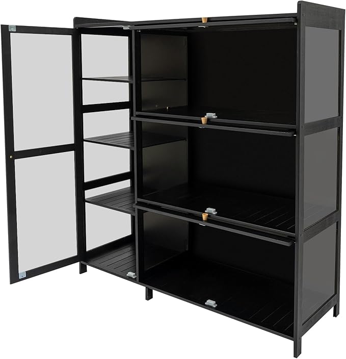 Display Cabinet with Acrylic Doors, Display Curio Cabinet with 3+4 Shelves for Collectibles Figures, Black Bamboo Storage Display Case Clear Showcase for Home Office Living Room Gaming Room