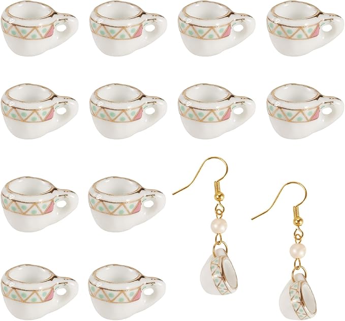 12Pcs Miniature Ceramic Tea Cup for Dollhouse 16x12mm Porcelain Mini Coffee Cup Charms Set for Micro Landscape Garden Tea Party Playhouse Ornaments DIY House Scene