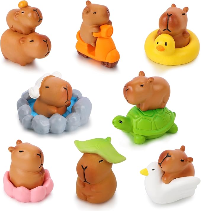Mini Capybara Figurines 13 Pieces Tiny Capybara for Car Dashboard Dollhouse Miniatures Mini Resin Animals for Fairy Garden Home Decor Capybara Birthday Decorations