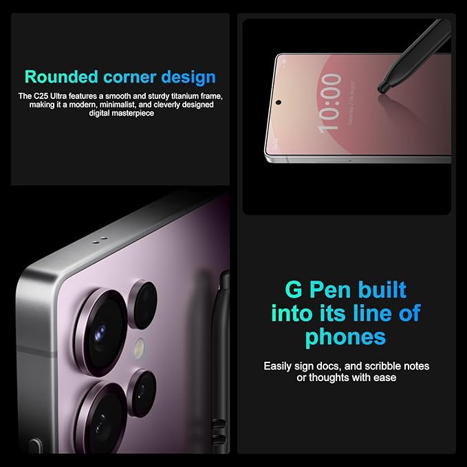 5G Unlocked Cell Phone,12+512GB Memory Android Phone,108MP Zoom Camera, Android 15 Smartphone,Build in G Pen, 6.8“ HD Screen,7000mAh Battery Life, Dual SIM/Face ID/GPS (Titanium Pink)
