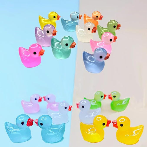 100 Pcs Luminous Mini Resin Ducks Tiny Glow in The Dark Duck Micro Garden Landscape Potted Plants Decoration Aquarium Dollhouse Ornament for Family Crafts Decor