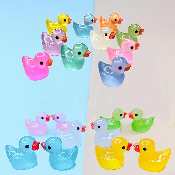 220 Pcs Mini Resin Ducks Luminous Tiny Ducks Miniature Duck Glow in The Dark for DIY Garden Dollhouse Duck Accessories Micro Landscape Aquarium Party Decor