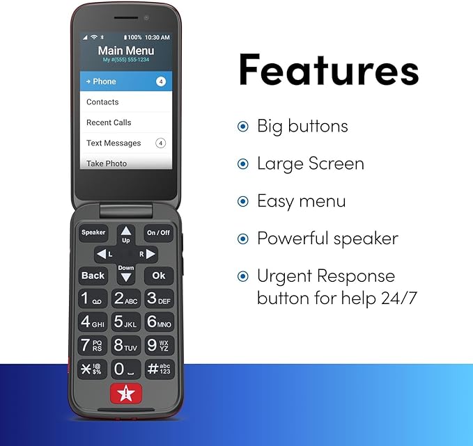 Lively Jitterbug Flip2 - Flip Cell Phone for Seniors - Not Compatible with Other Wireless Carriers - Must Be Activated with Lively Phone Plan - Red Flip Phone