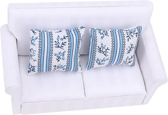 Dollhouse Furniture on 1/12 Scale of Miniature Sofa - Wooden Miniature Sofa Set with Cushions for Dollhouse Living Room and Bedroom Decoration Accessories(Two-seat Sofa with Cushions)