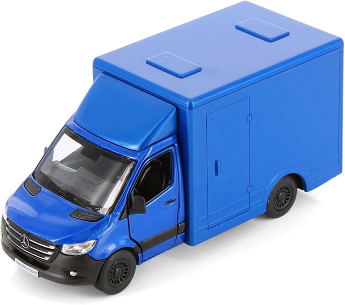 KiNSMART - Mercedes-Benz Sprinter Cargo Van 1:48 O Scale 5" Die Cast Metal Model Toy Van, Pull-Back Action (Blue Box Truck)