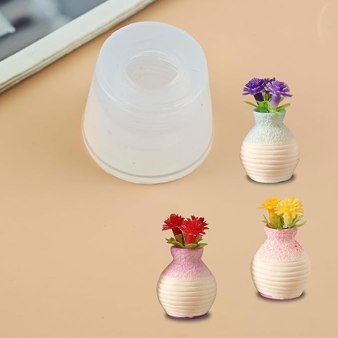 Mini Round Vase Resin Silicone Molds 3D Simulation Vase Epoxy Casting Molds for DIY Micro Resin Dollhouse Fairy Garden Kitchen Miniatures Landscape Tiny Things Decor