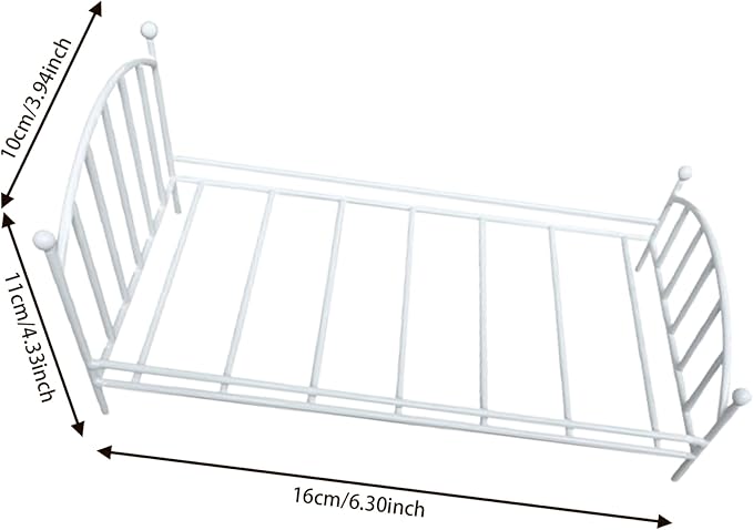 Dollhouse Bed, 1/12 Scale Miniature Metal Single Bed, Vintage Doll Bed, Dollhouse Furniture for Doll House Decoration (White)