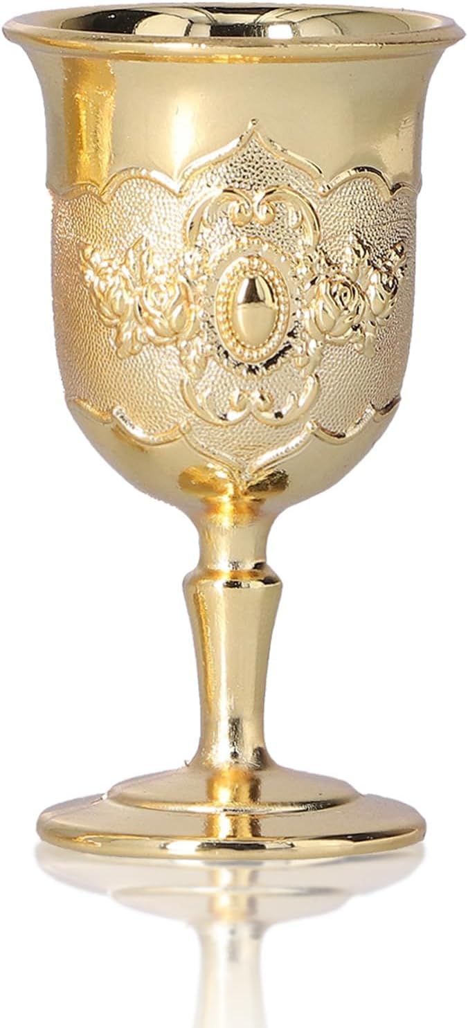Mini Gold Goblet, 2PCS Altar Chalice 25ml Holy Altar Chalice Metal Shot Glasses Wine Cup Medieval Goblet for Wine Liqueur Whiskey, 1.5 x 2.7in