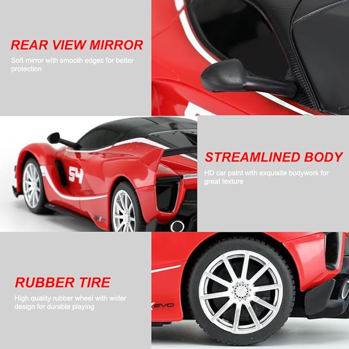 1:24 Scale Remote Control Car for Ferrari, 2.4GHz Model RC Cars, Electric Sport Racing Hobby Vehicle Gift for Adults, Kids, Boys, Girls - Red