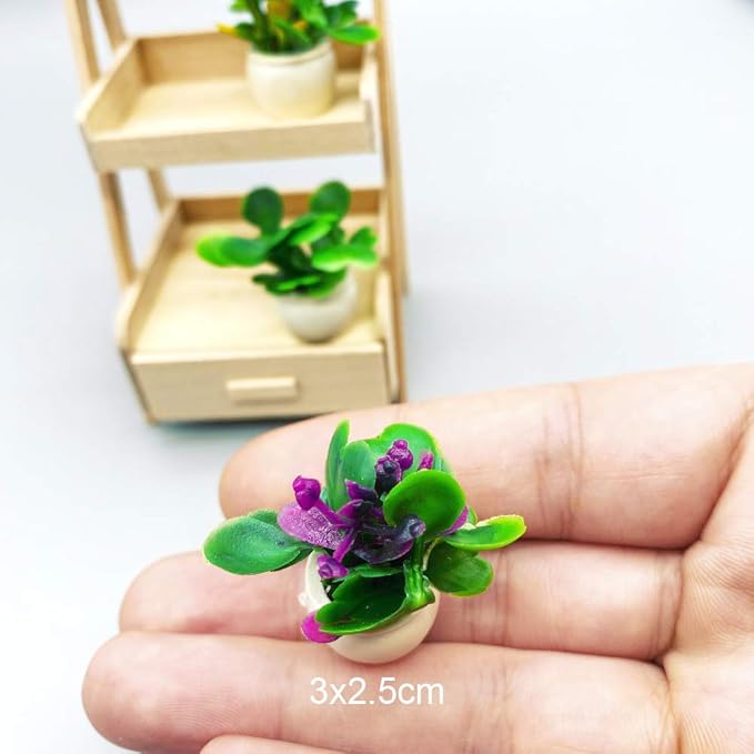 Dollhouse Decoration Plant Pots Miniature Green Potted Bonsai Model Dollhouse Desk Home Office Decor Accessories,1 12 Scale Miniature Plant Model (4 Different Flower Bots)