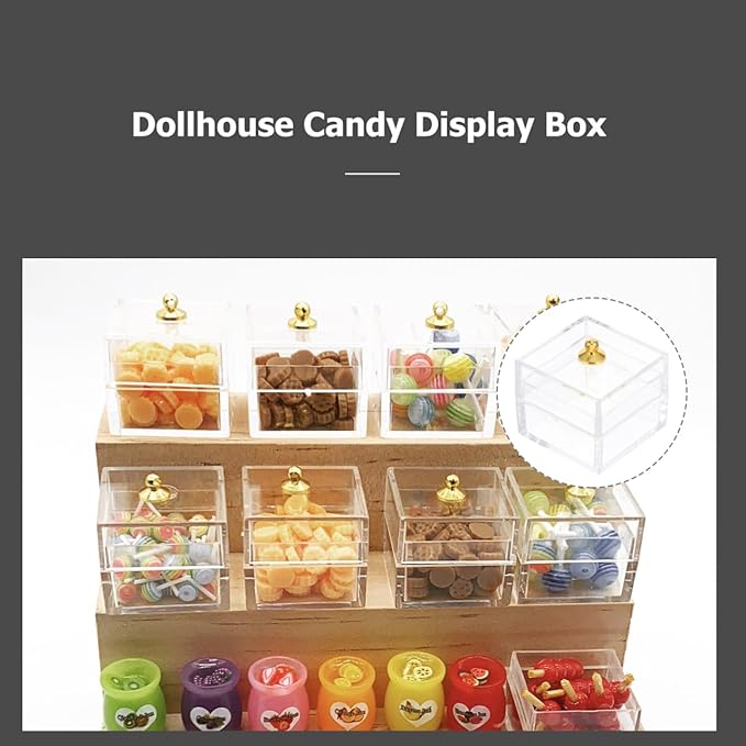 Wakauto 10Pcs Transparent Dollhouse Mini Storage Box for Candy Display and Decoration Clear Bottles 1 12 Doll House Plastic Containers for Crafting and Miniature Dollhouse Accessories