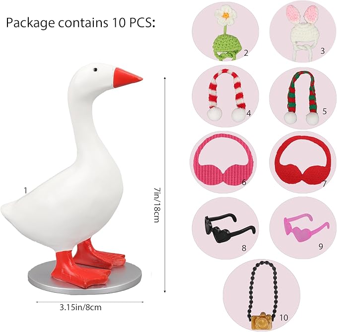 Desk Mini Goose key Holder 7 inch with 4 set Outfits, Cute Desktop Resin Porch Goose Magnetic Statue, Funny Figurines Keychain Hanging, Bedroom Decor for Home Office Table, Housewarming Gifts