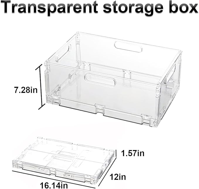 Foldable Plastic Baskets, Stackable Storage Baskets with Handles for Organizing and Storage, Foldable Crate for Office, Home, Bedroom, Outdoor(16.14"x 12" x 7.28")
