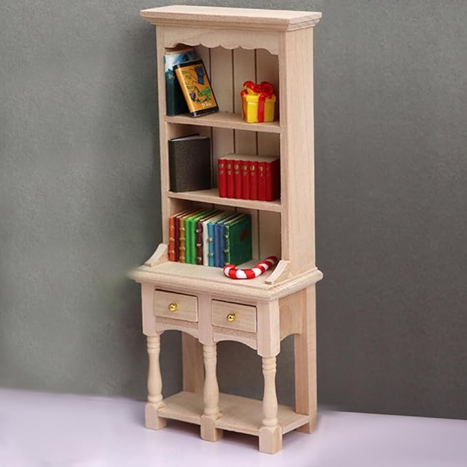 Mini Furniture Model - 1 12 Scale Wooden Storage Cabinet for Dollhouse Beige Miniature Stuff with 2-Door Drawer Design Perfect Dollhouse Accessories
