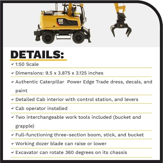 1:50 Scale Cat M318F Wheeled Excavator | Core Classics Series Cat Trucks & Construction Equipment | 1:50 Scale Model Diecast Collectible Model 85508C