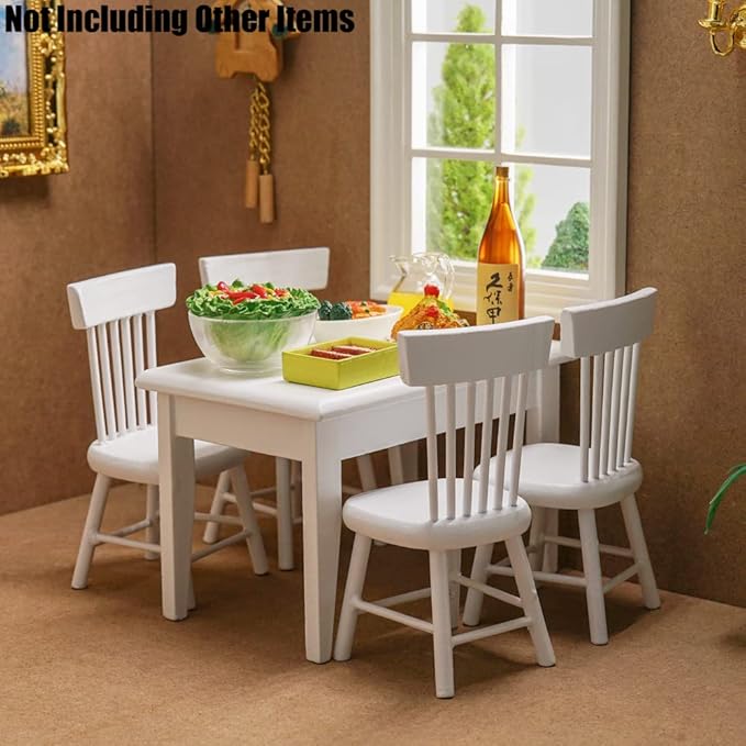 Odoria 1/12 Miniature Dining Table and Chairs Dollhouse Kitchen Furniture Accessories, White