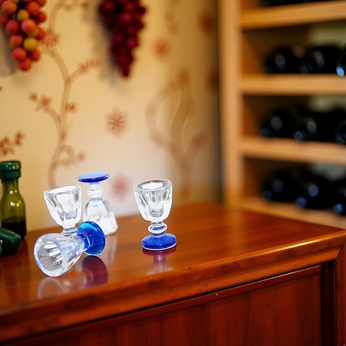 4Pcs Lovely Miniature Wine Glass Set for Dollhouse, 1:6 1:12 Scale, Ideal for Creating Realistic Dining Scenes，Dolls House Blue Stem Wine Glasses Miniature Bar Dining Room Accessory