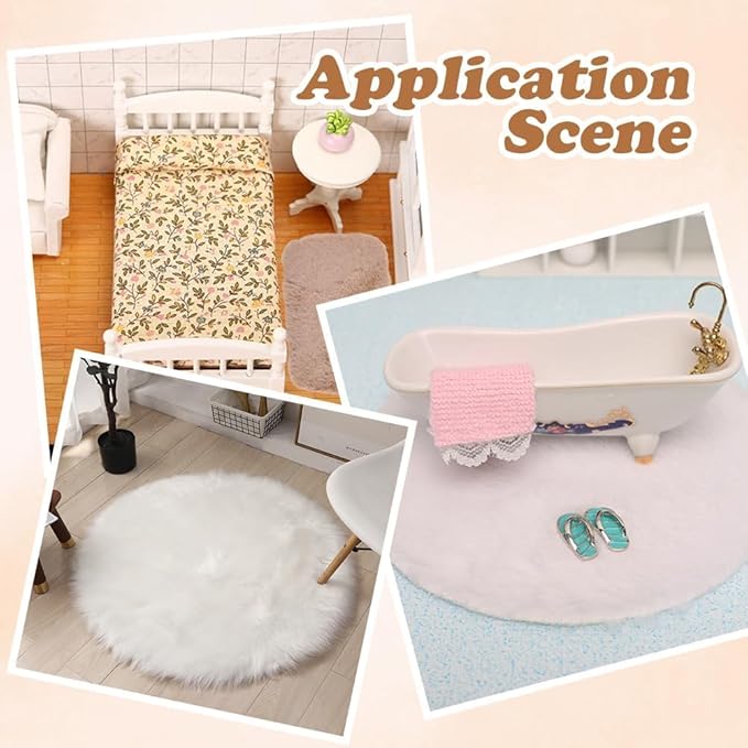 GORGECRAFT 3 Sets Miniature Carpet 3pcs Dollhouse Pillow 3pcs Dollhouse Towels Mini Doll House Decor Polyester Fluffy 1/12 Scale Miniature Doll House Round Rug for Furniture Decoration Bedroom