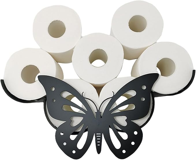 Cow Decorative Toilet Paper Holder Shelf, Cute Funny Tissue Iron Storage Stand Rack Iron Roll Paper Storage Bathroom Kitchen Accessories (Butterfly)