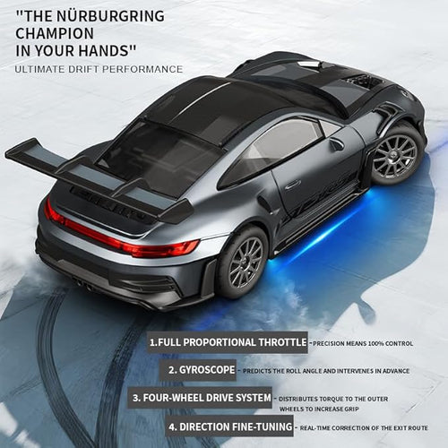 1:43 RC Drift Car D43-02 - 2.4G Full Proportional 4WD Alloy 20KM/H High Speed RC Racing Car with Gyro, Silent Bearings, Adjustable Speed & Lighting(Q1/Mecha War White/D43-02)