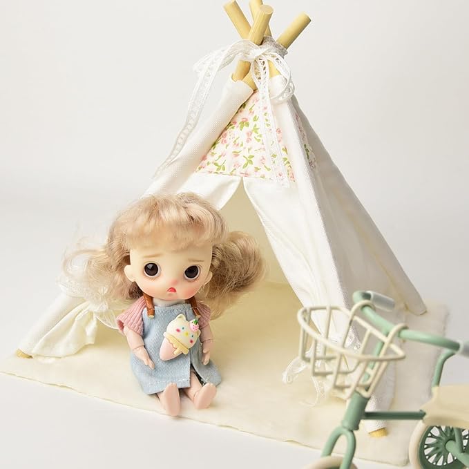 1:12 Dollhouse Camping Bed Tent, 1 Set Fairy Style Mini Pink Lace Tent with Carpet, Miniature Outdoor Furniture Accessories for Bedroom,Patio and Garden for Teens & Adults