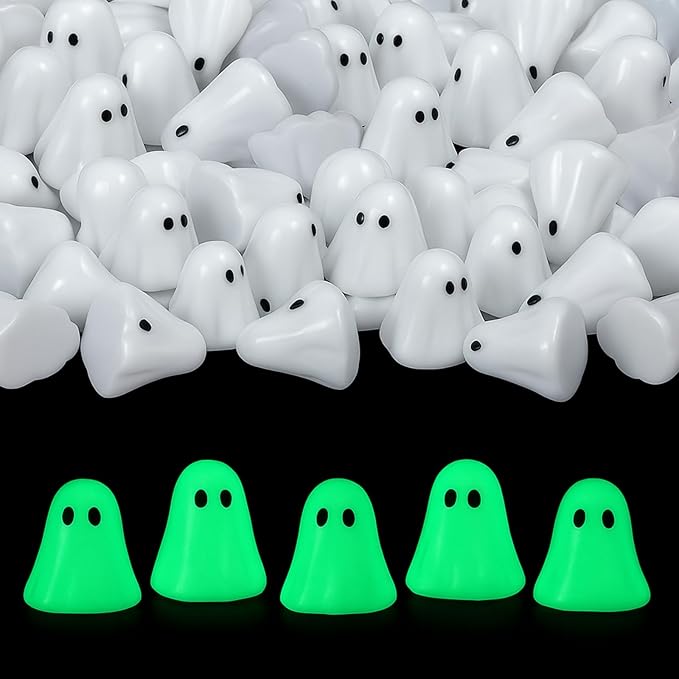 50 Packs Halloween Luminous Ghost Miniature Figurines Mini Resin Ghost Ornaments for Party Favor Spooky Glow in Dark Figurines for Garden Table Home Landscape Decor