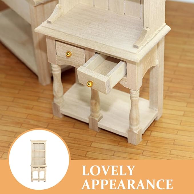 Mini Furniture Model - 1 12 Scale Wooden Storage Cabinet for Dollhouse Beige Miniature Stuff with 2-Door Drawer Design Perfect Dollhouse Accessories