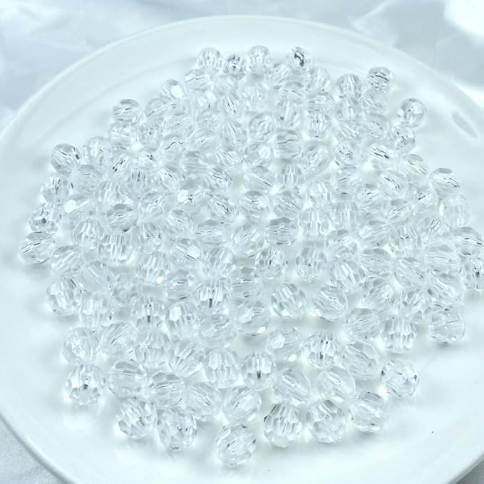 Jmassyang 100 Pieces 12mm Acrylic Round Faceted Beads Plastic Loose Spacer Beads Colorful with Hole for Jewelry Making DIY Bracelet Necklace Earring Keychain(Transparent)