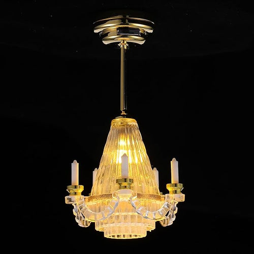1:12 Scale Dollhouse Miniature Led Chandelier - Crystal-Style Gold Accent Light Fixture for Dollhouse Living Room Decor