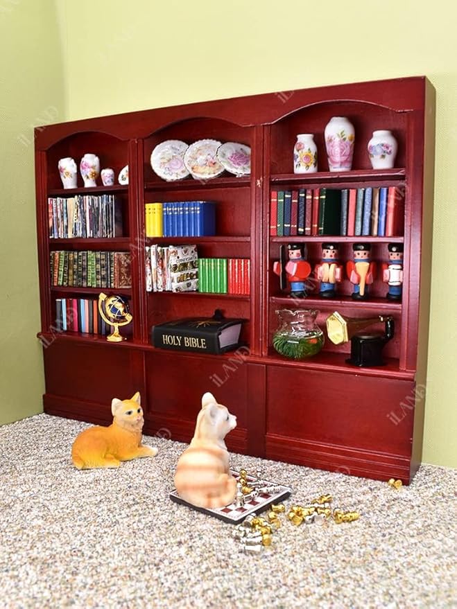 iLAND Miniature Dollhouse Accessories for Dollhouse Furniture, Mini Porcelain Vases and Decorative Plates w/a Desk Clock (Elegant Rose 11pcs)