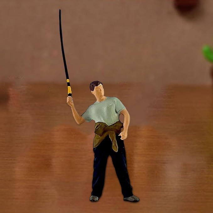 1/64 Scale Fishing Figure Tiny People Model Craft Photography Props Novelty Scene Artwork Mini Landscape Accessories Ornament, Casting Fishing Rod