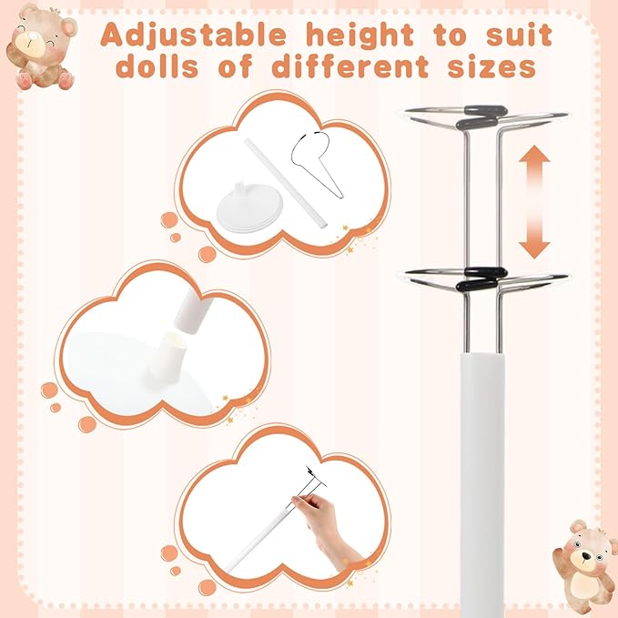 Yaocom 12 Pcs Adjustable Doll Stand Display Holder for 14 to 18 Inches Action Figure Stands with Expandable Waist Wire Bracket Support Dolls Display Rack for Home Shop Birthday Party(White)